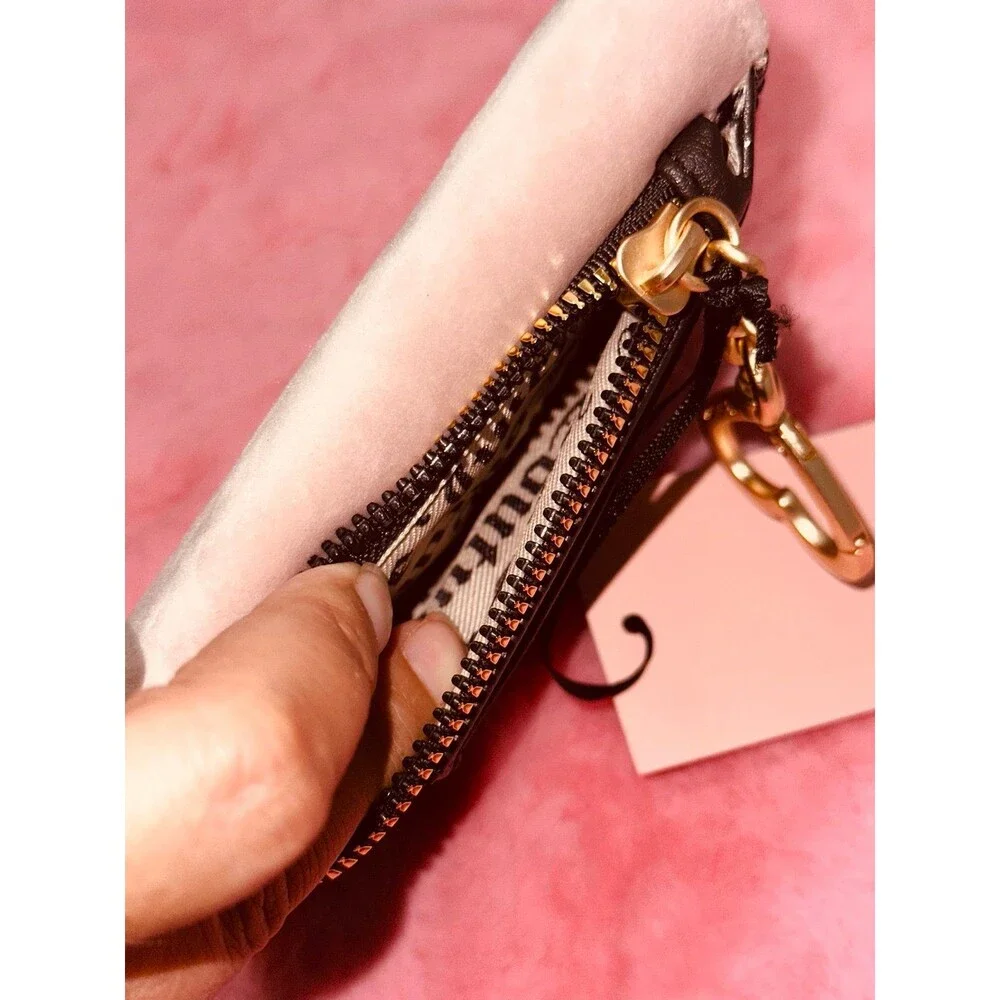 Juicy Couture Velour Brown Pink Retro Embroidered Trifold Wallet NEW